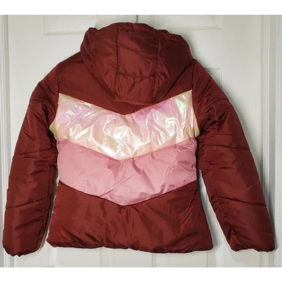 Swiss Alps Girls Small 7/8 Maroon Pink Puffer Jacket NWT Water Wind Resistant - Picture 13 of 13